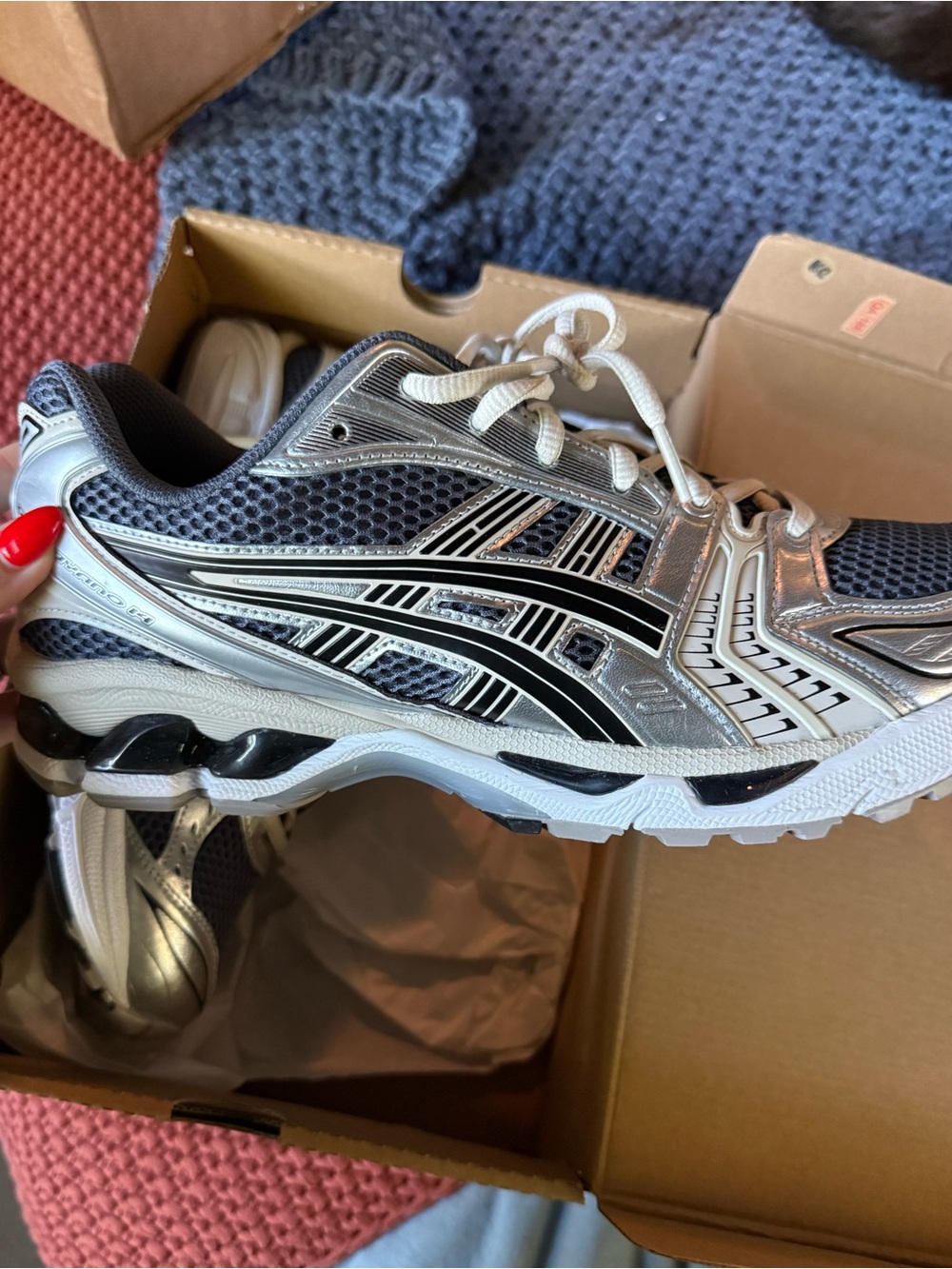 ASICS Silver, Black , White and blue Men’s Athletic Running Shoe
